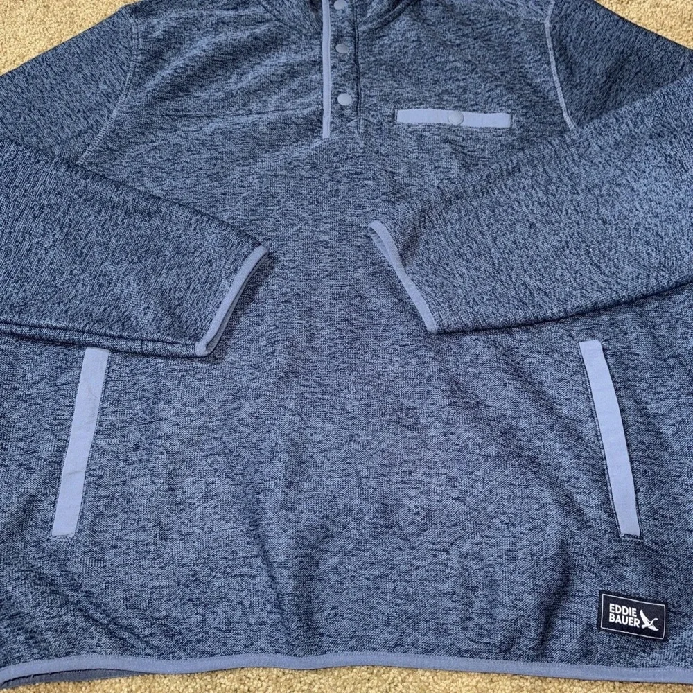 Eddie Bauer Men's Quarter Snap Warm Fleece Pullover with Pockets Blue‎ Sz XL